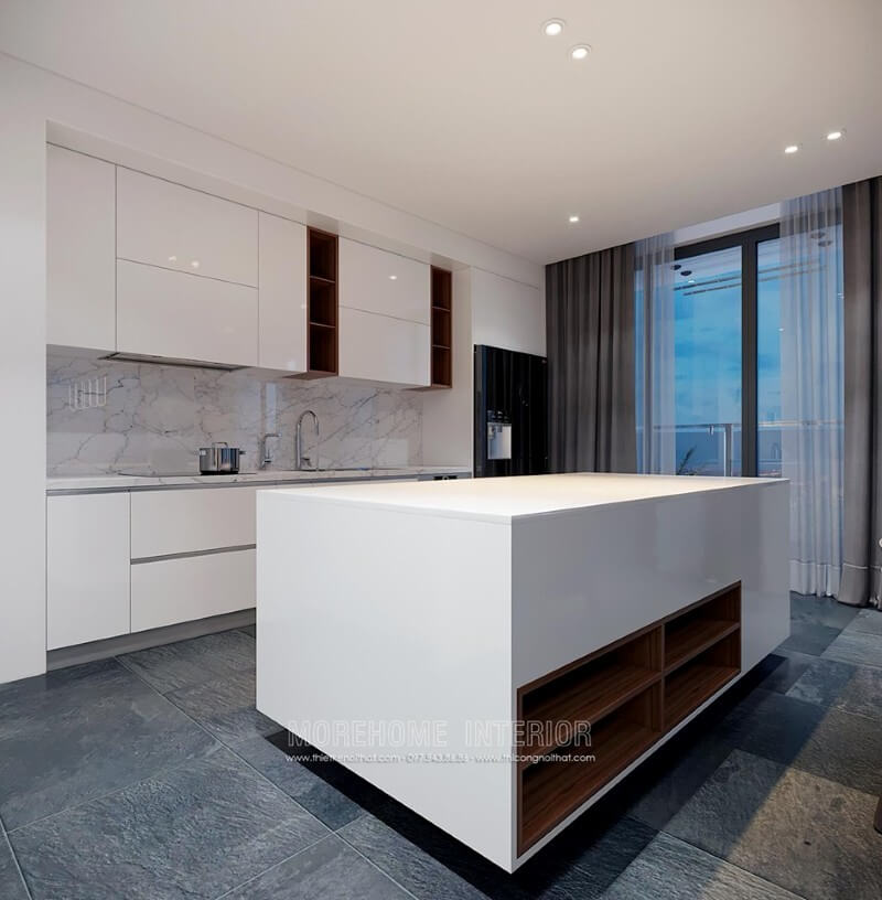 Ấn tượng và lạ mắt với mẫu thiết kế nội thất phòng bếp chung cư sang trọng Thiết kế nhà bếp tiện nghi sang trọng