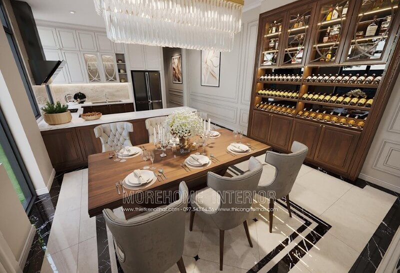 Bàn ăn gỗ óc chó nguyên khối là một trong những xu thế nổi bật tạo không gian nội thất phòng ăn đương đại đẹp, sang trọng.