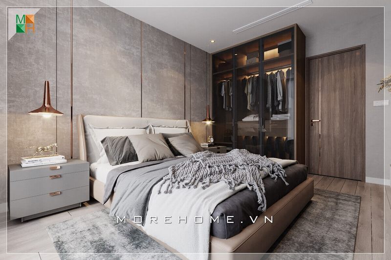 Thiết kế phòng ngủ cho chung cư, nhà phố, biệt thự phong cách hiện đại với tông màu xám, mang đến sự cao cấp, sang trọng cho không gian