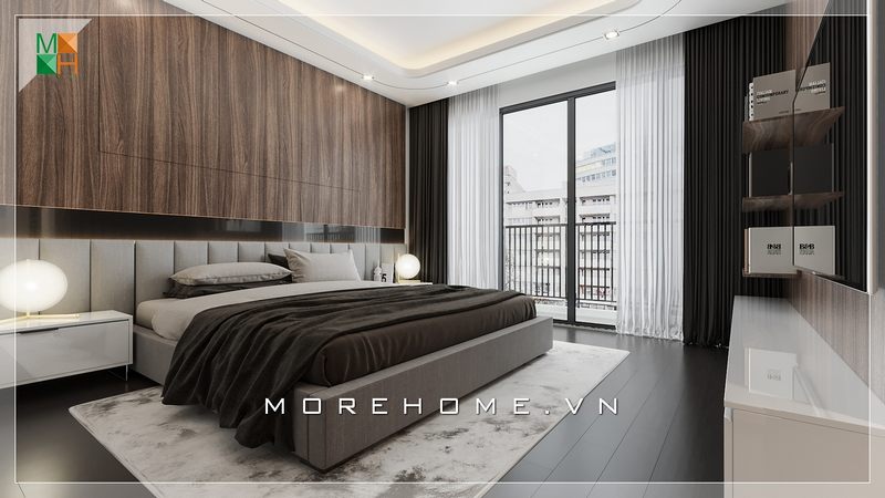 Mẫu nội thất phòng ngủ hiện đại rất sang trọng với thiết kế có cửa ban công lớn đón ánh nắng tự nhiên vào căn phòng thêm năng lượng phù hợp cho thiết kế chung cư, nhà phố, biệt thự.