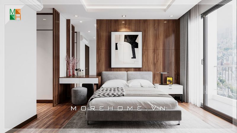Morehome giới thiệu mẫu thiết kế không gian nội thất phòng ngủ chung cư, nhà phố, biệt thự hiện đại và sang trọng. Nội thất phòng ngủ được sản xuất từ vật chính là gỗ tự nhiên rất gần gũi thiên nhiên tạo cảm giác ấm cúng và thư thái.