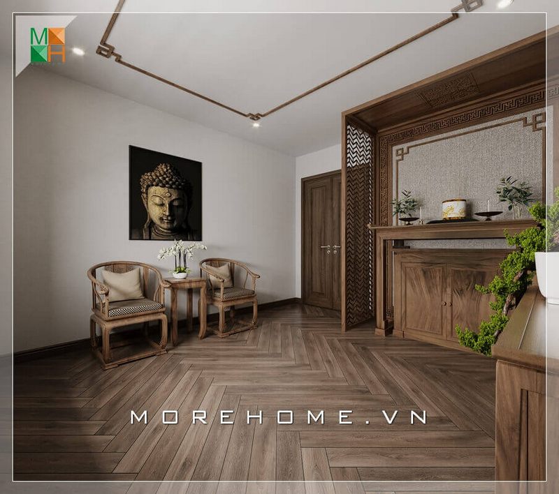 Thiết kế tủ thờ kèm vách ngăn cnc gỗ óc chó cao cấp mang đến sự trang nghiêm, tôn kính trong không gian thờ cúng của gia đình