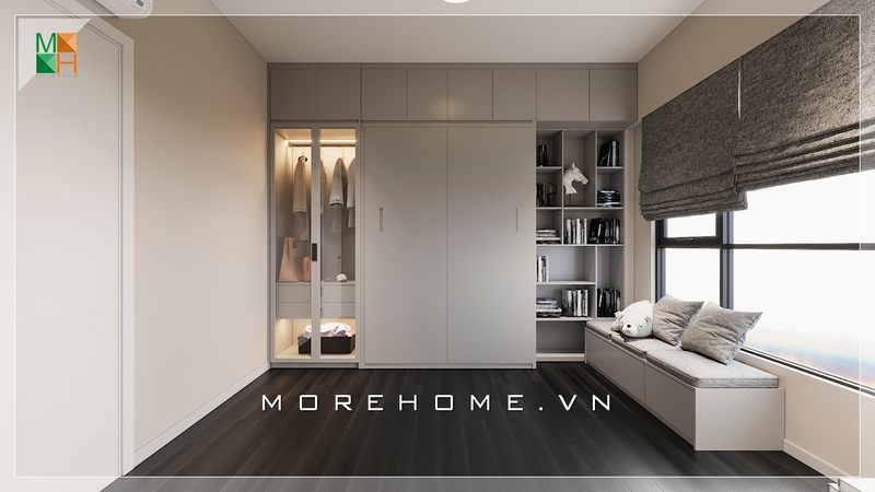 Nội thất phòng ngủ của căn hộ hiện đại với màu sắc trung tính sẽ tạo nên một không gian nghỉ ngơi tinh tế và sang trọng.