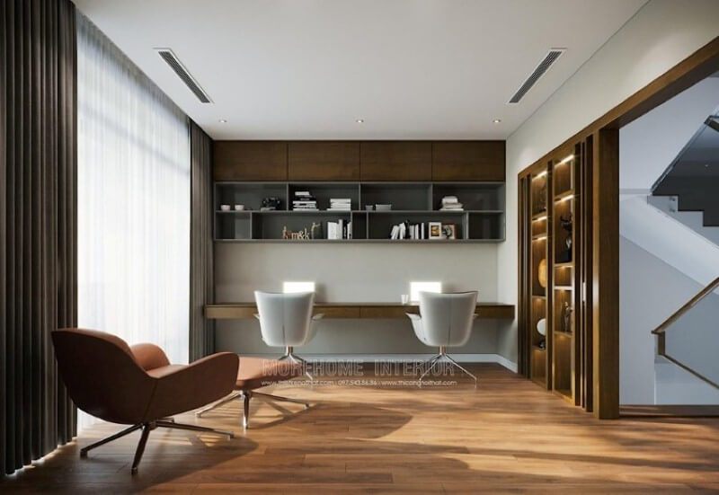 Nhà có một phòng học đẹp và đơn giản, phù hợp với không gian của hai người.